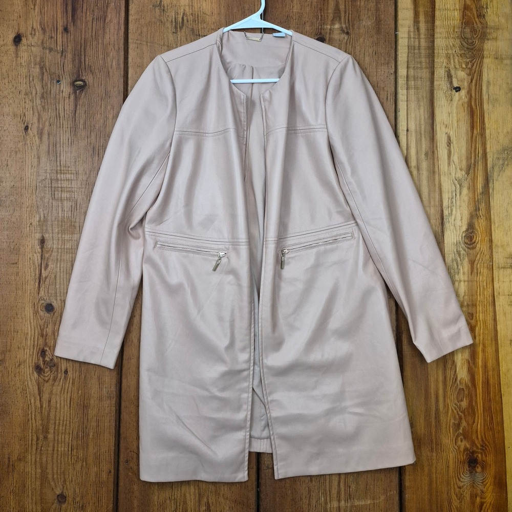 Chicos Faux Leather Collarless Topper Jacket Blush Pink Size 1 (8/10)